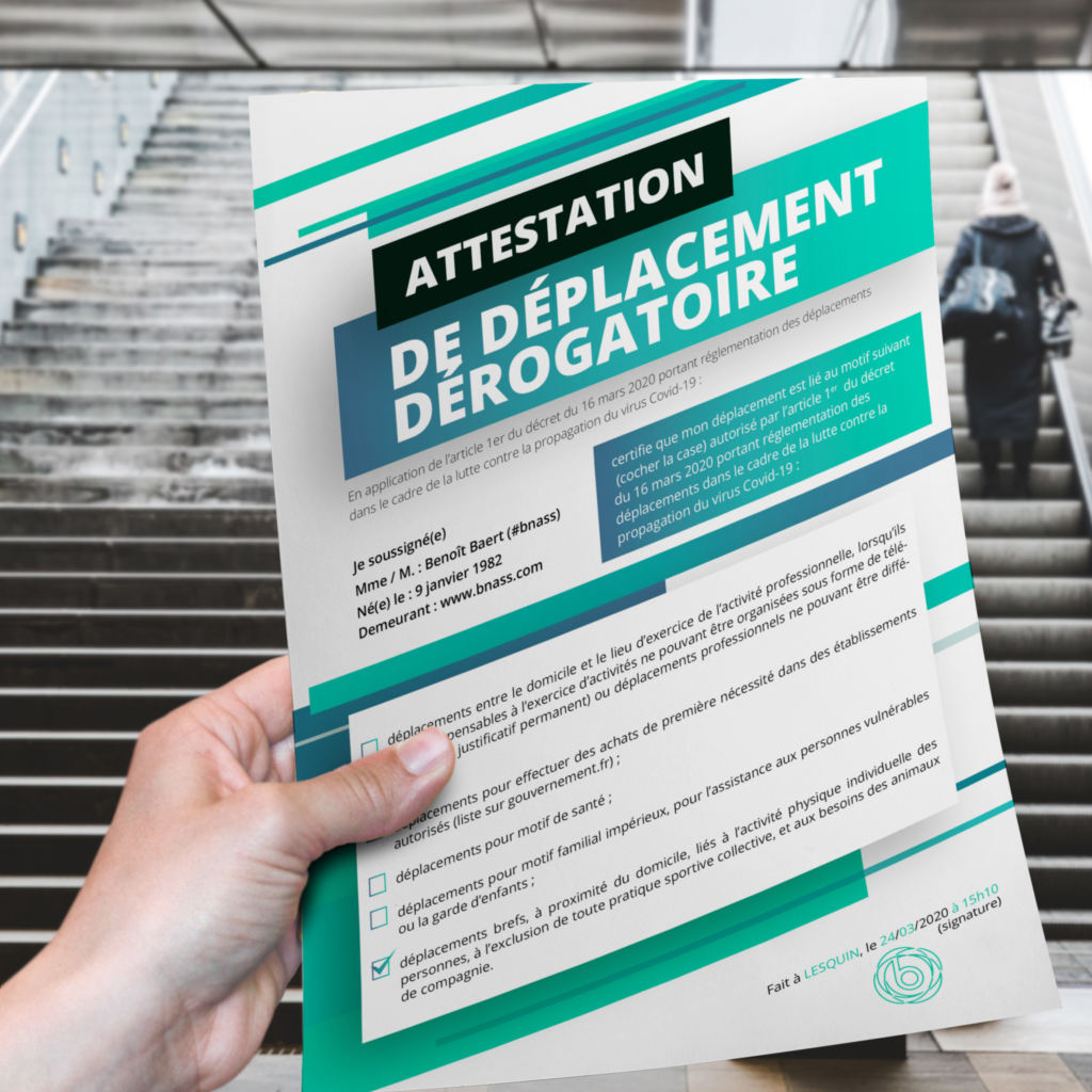 Attestation de déplacements dérogatoire • 24 mars 2020